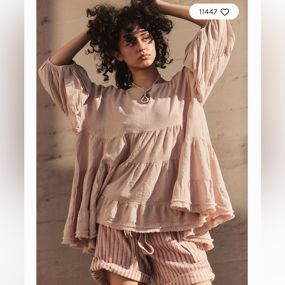 Free people Brianna tunic balloon sleeve open slit ruched flowy - Picture 11 of 15